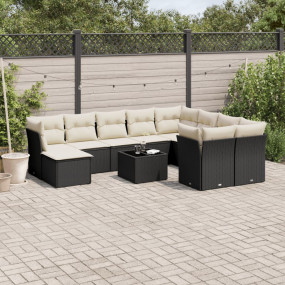 Garden Sofa Set Black PE Rattan, Powder-Coated Steel, T...