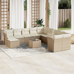 Garden Sofa Set Beige PE rattan Large UV-resistant mate...