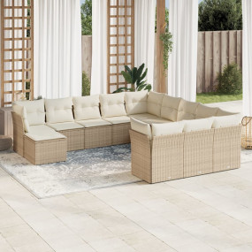 Garden Sofa Set Beige PE rattan 12-Piece Set Modular
