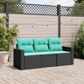 Garden Sofa Set Black PE Rattan 3 Piece Adjustable Armr...