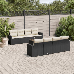 Garden Sofa Set Black PE rattan, powder-coated steel, t...