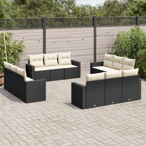 Garden Sofa Set Black PE rattan, powder-coated steel La...