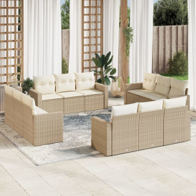 Garden Sofa Set Beige Poly Rattan, Powder-Coated Steel ...