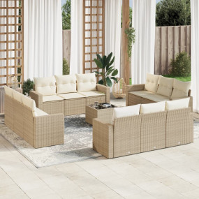 Garden Sofa Set Beige PE Rattan Large UV-resistant mate...