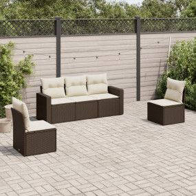 Garden Sofa Set Brown PE Rattan 5 Piece Adjustable Feet