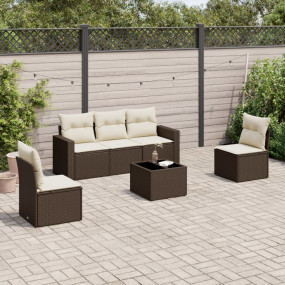 Garden Sofa Set Brown and Cream PE Rattan Large Adjusta...