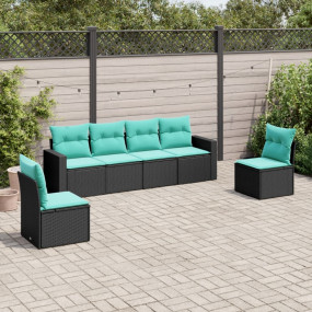 Garden Sofa Set Black PE rattan Large Adjustable Feet