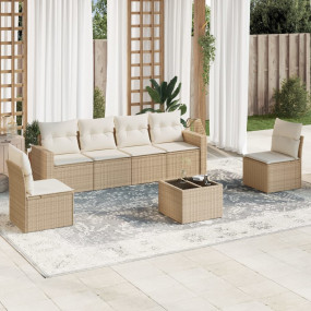 Garden Sofa Set Beige PE rattan Large Adjustable Feet