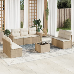 Garden Sofa Set Beige PE rattan, powder-coated steel, t...