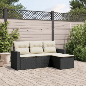 Garden Sofa Set Black, Cream PE rattan 4 Piece Removabl...