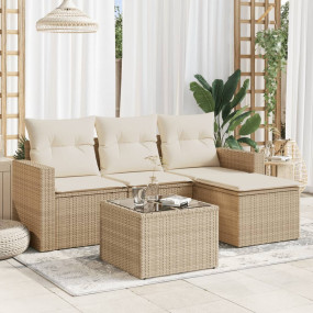 Garden Sofa Set Beige PE Rattan, Powder-Coated Steel, T...