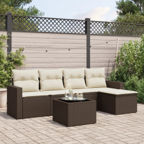 Garden Sofa Set Brown PE rattan 6 Piece Set Modular