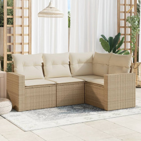 Garden Sofa Set Beige PE Rattan, Powder-Coated Steel Me...