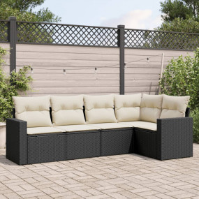 Garden Sofa Set Black PE Rattan 5 Piece Adjustable Feet