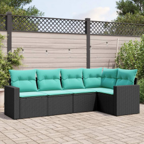 Garden Sofa Set Black PE Rattan, Powder-Coated Steel 5 ...