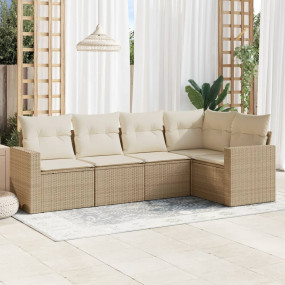 Garden Sofa Set Beige PE rattan, powder-coated steel, p...