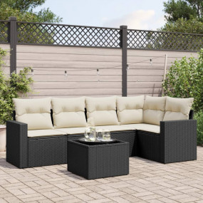 Garden Sofa Set Black PE rattan Large UV-resistant mate...