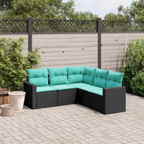 Garden Sofa Set Black, Blue PE Rattan, Powder-Coated St...