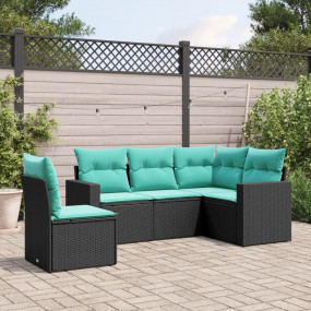 Garden Sofa Set Black PE Rattan 5 Piece Set Adjustable ...