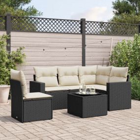 Garden Sofa Set Black, Cream White PE Rattan, Powder-Co...