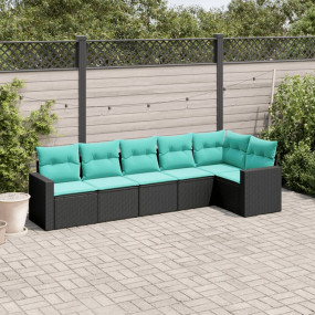 Garden Sofa Set Black and Blue PE Rattan, Steel, Polyes...