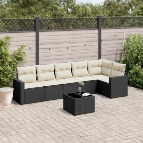 Garden Sofa Set Black PE Rattan 7 Piece Removable Cover...