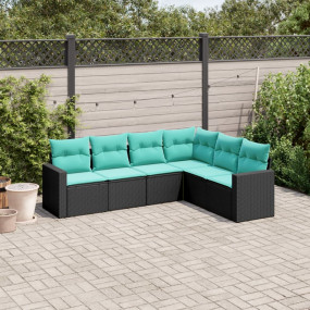 Garden Sofa Set Black, Blue PE Rattan, Powder-Coated St...