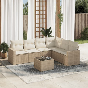 Garden Sofa Set Beige PE rattan 7-piece set Adjustable ...