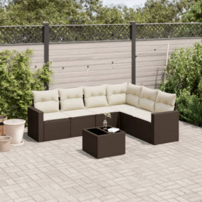 Garden Sofa Set Brown PE rattan, powder-coated steel, t...