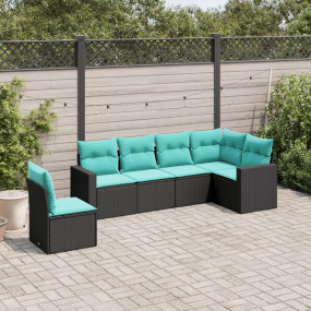 Garden Sofa Set Black PE Rattan, Powder-Coated Steel, P...