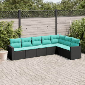 Garden Sofa Set Black, Blue Poly Rattan, Powder-Coated ...
