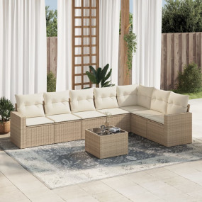 Garden Sofa Set Beige PE rattan, powder-coated steel, t...