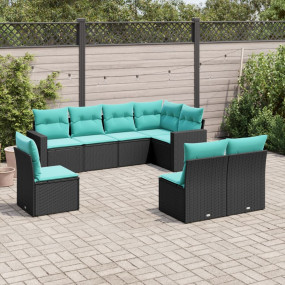Garden Sofa Set Black, Blue PE Rattan, Powder-Coated St...