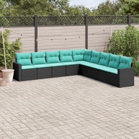 Garden Sofa Set Black, Blue PE rattan, powder-coated st...