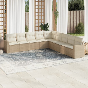 Garden Sofa Set Beige PE Rattan, Powder-Coated Steel, 1...