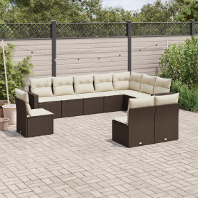 Garden Sofa Set Brown with Cream White Cushions