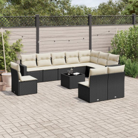 Garden Sofa Set Black PE rattan Large Adjustable Feet
