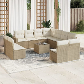 Garden Sofa Set Beige PE Rattan Large Modular Garden So...