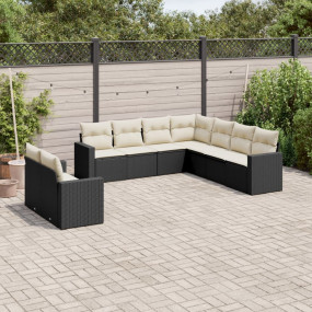 Garden Sofa Set Black PE Rattan Large Adjustable Feet