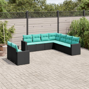 Garden Sofa Set Black, Blue PE rattan, Powder-coated st...