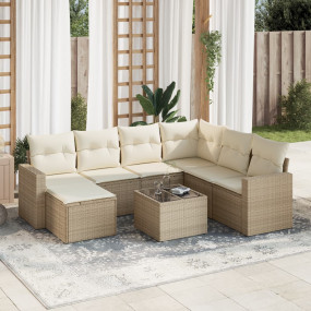 Garden Sofa Set Beige PE Rattan, Powder-Coated Steel, T...