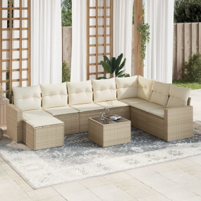 Garden Sofa Set Beige PE rattan, powder-coated steel, t...
