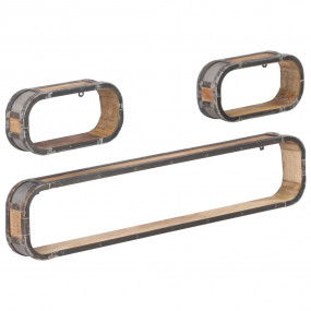 Wall Shelf Natural wood and black metal Solid mango woo...