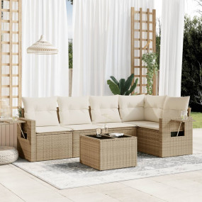 Garden Sofa Set Beige PE rattan, tempered glass, powder...