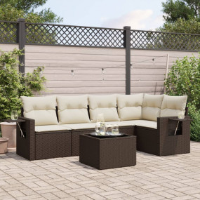 Garden Sofa Set Brown PE rattan, powder-coated steel, t...