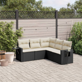 Garden Sofa Set Black and Cream White PE Rattan 5 Piece...