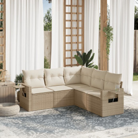 Garden Sofa Set Beige and Cream PE Rattan 5 Piece Folda...