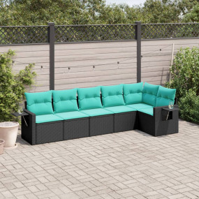 Patio Sofa Set Black, Blue PE Rattan, Powder-Coated Ste...