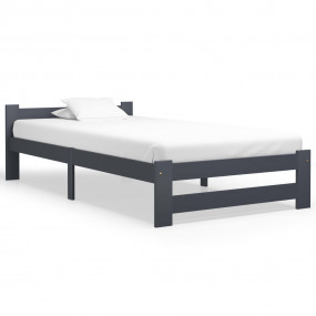 Bed Frame Dark Grey Solid Pine Wood, Plywood Single Dur...