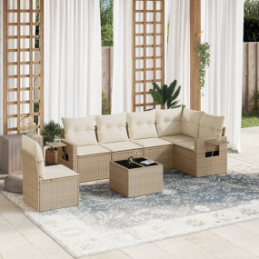Garden Sofa Set Beige PE rattan, powder-coated steel, t...